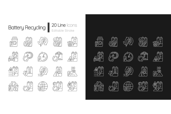 Battery Recycling Linear Icons Set: A Versatile Tool for Modern Design