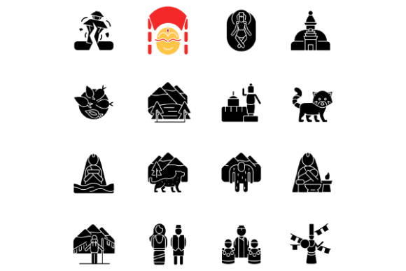 Nepal Cultural Heritage Glyph Icons Set